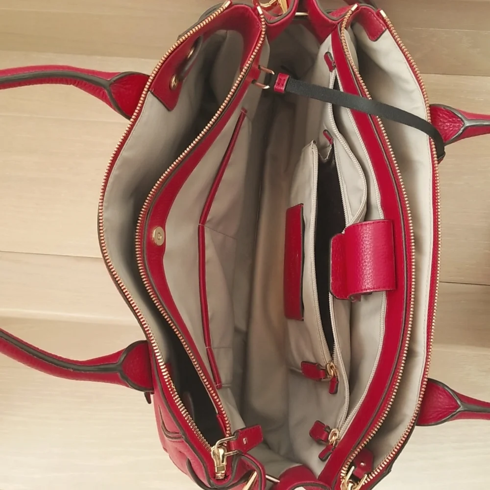 Tumi Stanton Kiran Leather Tote in Raspberry Red - Picture 12 of 15